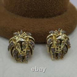 0.33CT Natural Diamond Lion Head Stud Earrings 14K Yellow Gold Plated Silver