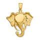10K Yellow Gold 2-D Elephant Head Twisted Trunk Charm Pendant L-32.77mm, 4.73gm