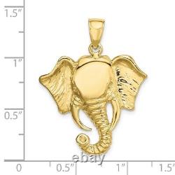 10K Yellow Gold 2-D Elephant Head with Twisted Trunk Charm Pendant 4.38gram