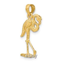 10K Yellow Gold Flamingo Head Up Necklace Charm Pendant