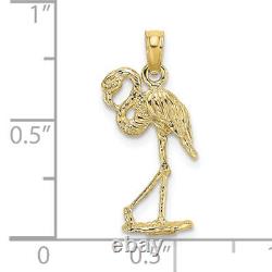 10K Yellow Gold Flamingo Head Up Necklace Charm Pendant