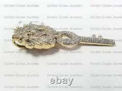 10K Yellow Gold Genuine Diamond Lion Head & Key Pendant 1.90 Pave Charm 7/8 CTW
