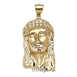 10K Yellow Gold High Polished Jesus Head Pendant with CZ Stones (2.02 x 0.87)