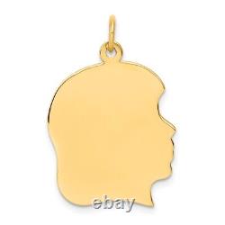 10K Yellow Gold Plain Large. 018 Gauge Facing Right Girl Head Charm Pendant