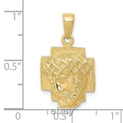 10K Yellow Gold Polished 2-D Small Jesus Head with Crown Pendant