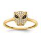 10K Yellow Gold Polished Clear and Green Cubic Zirconia Lioness Head Ring