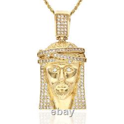 10K Yellow Gold Simulated Diamond Pave Jesus Head Pendant 1.6