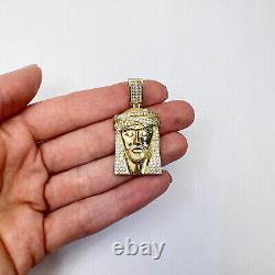 10K Yellow Gold Simulated Diamond Pave Jesus Head Pendant 1.6