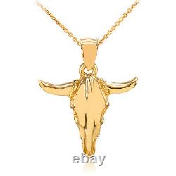 10k Fine Yellow Gold Taurus Cow Texas Bull Ox Head Pendant Necklace