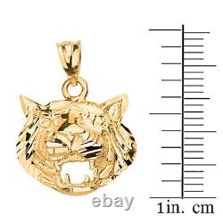 10k Yellow Gold Diamond Cut Roaring Tiger Face Head Pendant Necklace