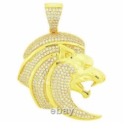 14K Solid Yellow Gold Finish 1.50 CT Diamond Lion Head Pendant Charm Piece