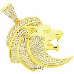 14K Solid Yellow Gold Finish 1.50 CT Diamond Lion Head Pendant Charm Piece