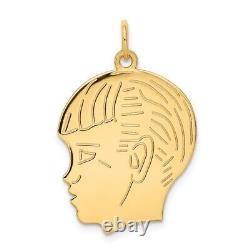 14K Yellow Gold. 011 Depth Engravable Boy Head Charm Pendant L-1.19 Inch