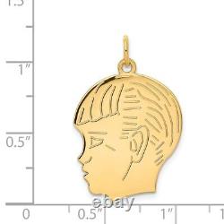 14K Yellow Gold. 011 Depth Engravable Boy Head Charm Pendant L-1.19 Inch