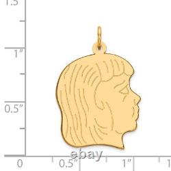 14K Yellow Gold. 011 Depth Engravable Girl Head Charm Pendant for Womens