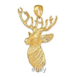 14K Yellow Gold 3-D Textured Deer Head Charm Pendant for Womens Best Gift