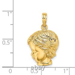 14K Yellow Gold Boy Head Necklace Charm Pendant