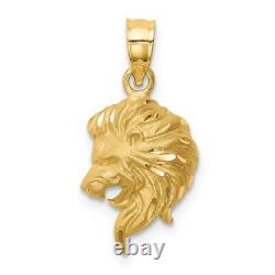 14K Yellow Gold Brushed Diamond-cut Lion Head Pendant