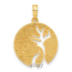14K Yellow Gold Deer Head Circle Necklace Charm Pendant