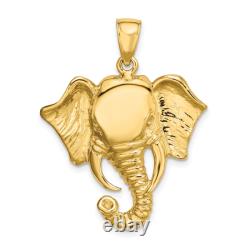 14K Yellow Gold Elephant Head Twisted Trunk Necklace Charm Pendant