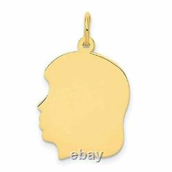 14K Yellow Gold Engravable Girl Head Charm Pendant