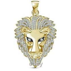14K Yellow Gold Fin 4Ct Round Simulated Diamond Lion Head Animal Shape Pendant