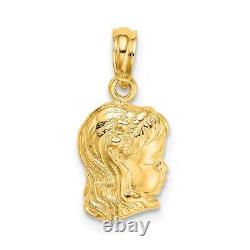 14K Yellow Gold Girl Head Charm Pendant Gift for Women 1.32g
