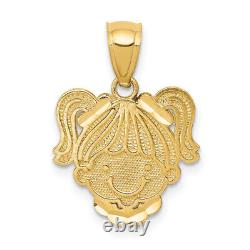 14K Yellow Gold Girl Head Necklace Charm Pendant