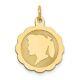 14K Yellow Gold Girl Head on. 018 Gauge Engravable Scalloped Disc Charm Pendant