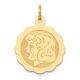 14K Yellow Gold Girl Head on Engravable Scalloped Disc Charm Pendant L-0.99 Inch