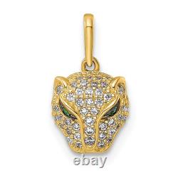 14K Yellow Gold Green White Cubic Zirconia CZ Lioness Head Necklace Charm Pen