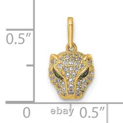 14K Yellow Gold Green White Cubic Zirconia CZ Lioness Head Necklace Charm Pen