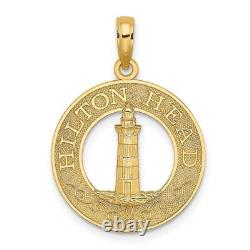 14K Yellow Gold HILTON HEAD Lighthouse Round Charm Pendant for Womens 1.66g