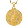 14K Yellow Gold Head of Christ Medal Round Necklace Charm Pendant