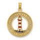 14K Yellow Gold Hilton Head Lighthouse Circle Necklace Charm Pendant