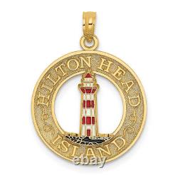 14K Yellow Gold Hilton Head Lighthouse Circle Necklace Charm Pendant