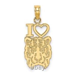 14K Yellow Gold I HEART Tiger Head Charm Pendant for Womens Jewelry