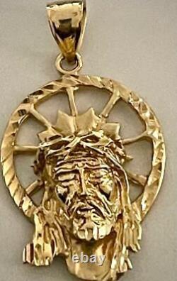 14K Yellow Gold Jesus Head Pendant Charm