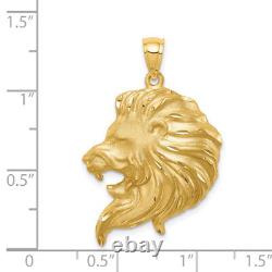 14K Yellow Gold Lion Head Necklace Charm Pendant