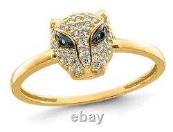 14K Yellow Gold Lioness Head with Green and Simulated Cubic Zirconia