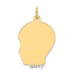 14K Yellow Gold Medium Facing Left Engravable Boy Head Charm Pendant L-1.07 Inch