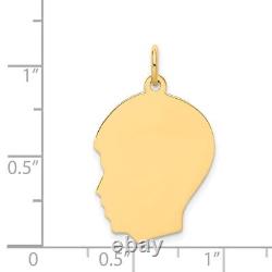 14K Yellow Gold Medium Facing Left Engravable Boy Head Charm Pendant L-1.07 Inch