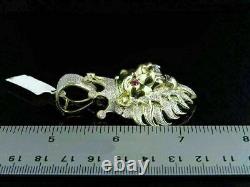 14K Yellow Gold Over 2.20Ct Round Diamond Lion Crown Head Charm Men's Pendant