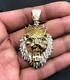14K Yellow Gold Over Mens Crown Lion Head Charm Pendant Round Diamond