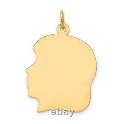 14K Yellow Gold Plain. 009 Gauge Facing Left Engravable Girl Head Charm Pendant
