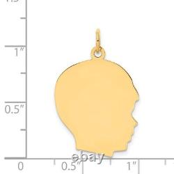 14K Yellow Gold Plain. 011 Gauge Facing Right Engravable Boy Head Charm Pendant