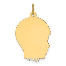 14K Yellow Gold Plain. 013 Gauge Facing Right Engravable Boy Head Pendant 1.24g