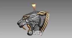 14K Yellow Gold Plated 1.50 CT Round Cut Moissanite Black Panther Head Pendant