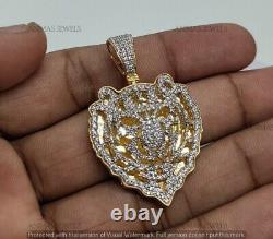 14K Yellow Gold Plated 1 CT Round Cut Moissanite Tiger Head 1.65 Charm Pendant