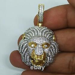 14K Yellow Gold Plated 4.50 CT Round Real Moissanite Lion Head Pendant Charm